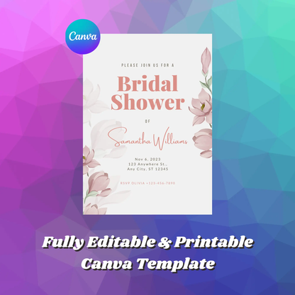 Pink Floral Spring Wildflower Bridal Shower Invitation Template - CreativeRino