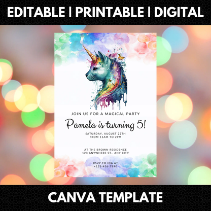 Caticorn Unicorn Birthday Invitation Template - CreativeRino