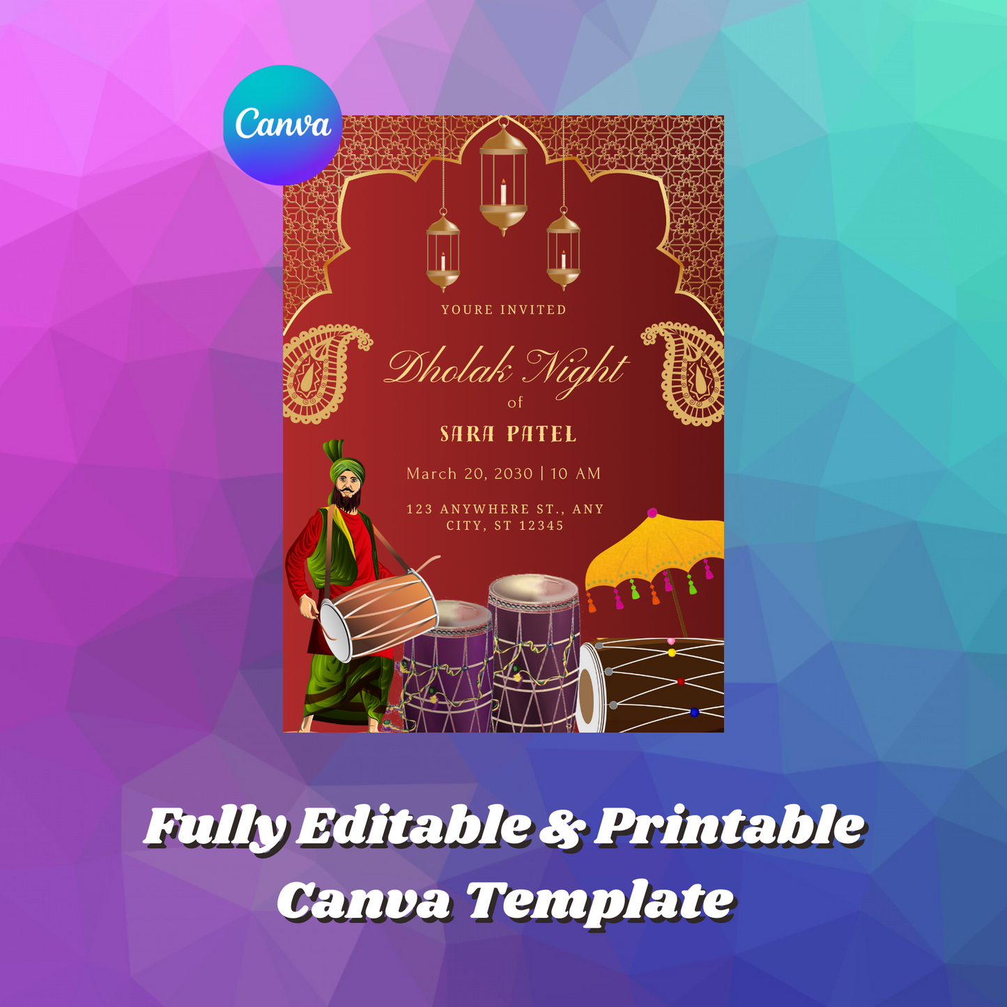 Dholki Dholak Wedding Invitation Template