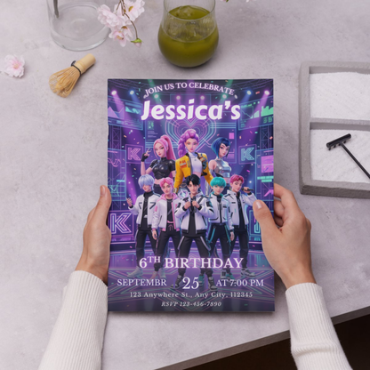 Demon Hunters Kpop Birthday Invitation – Digital Printable Template CreativeRino