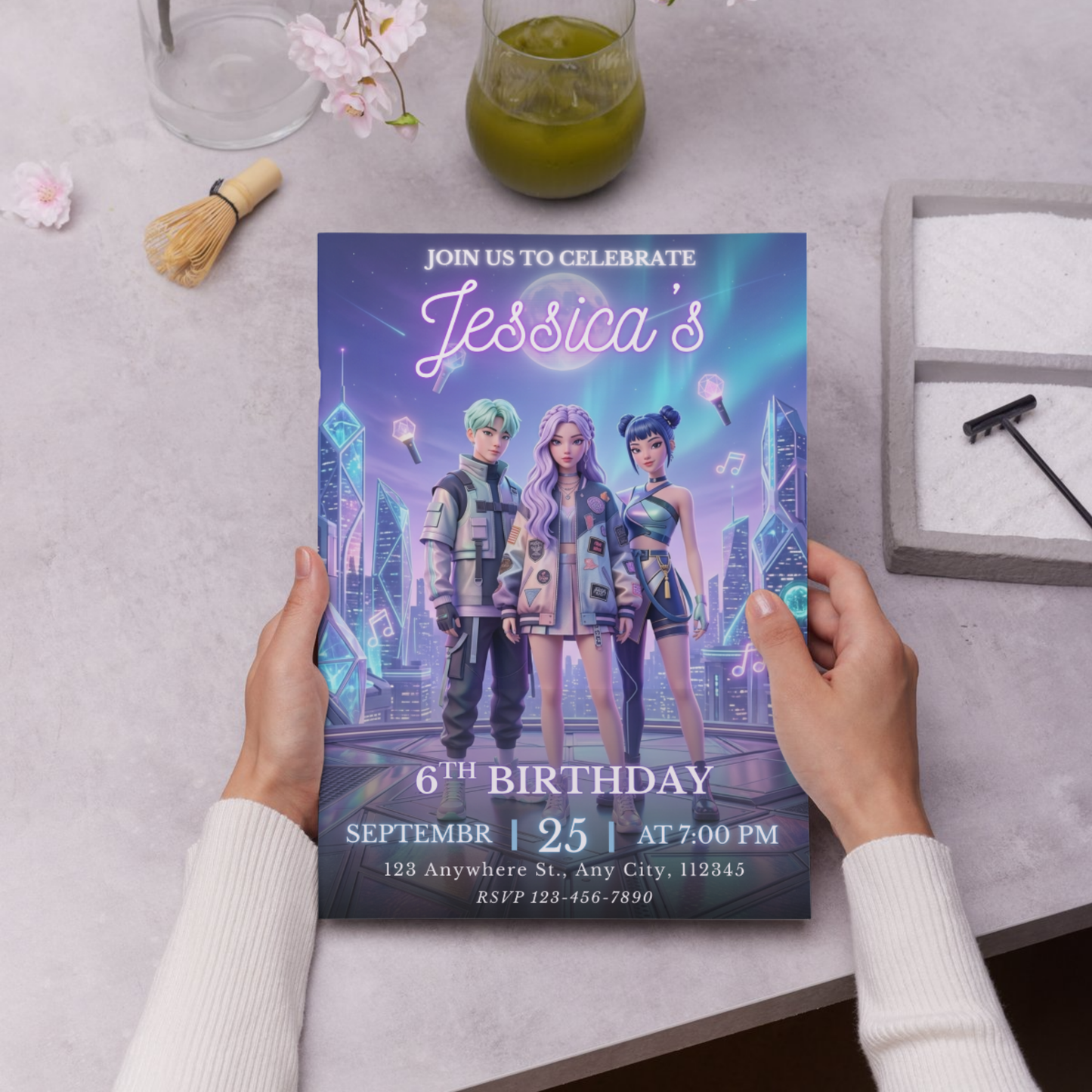 Kpop Demon Hunters Party Invitation – Stylish Birthday Invite CreativeRino