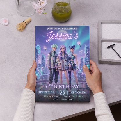 Kpop Demon Hunters Party Invitation – Stylish Birthday Invite CreativeRino