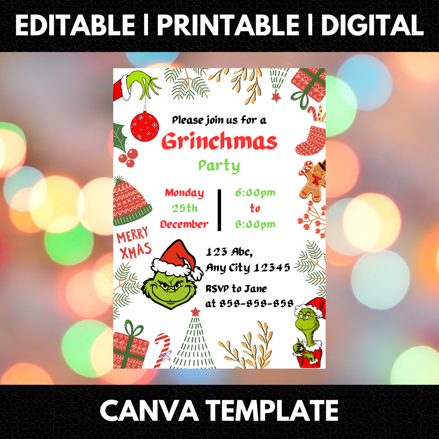 Grinchmas Christmas Invitation Template | Grinch Invite