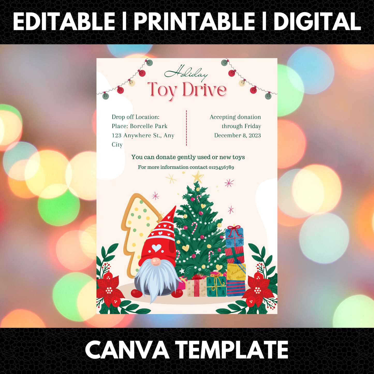 Christmas Toy Drive Flyer Template | Holiday Toy Drive Invitation