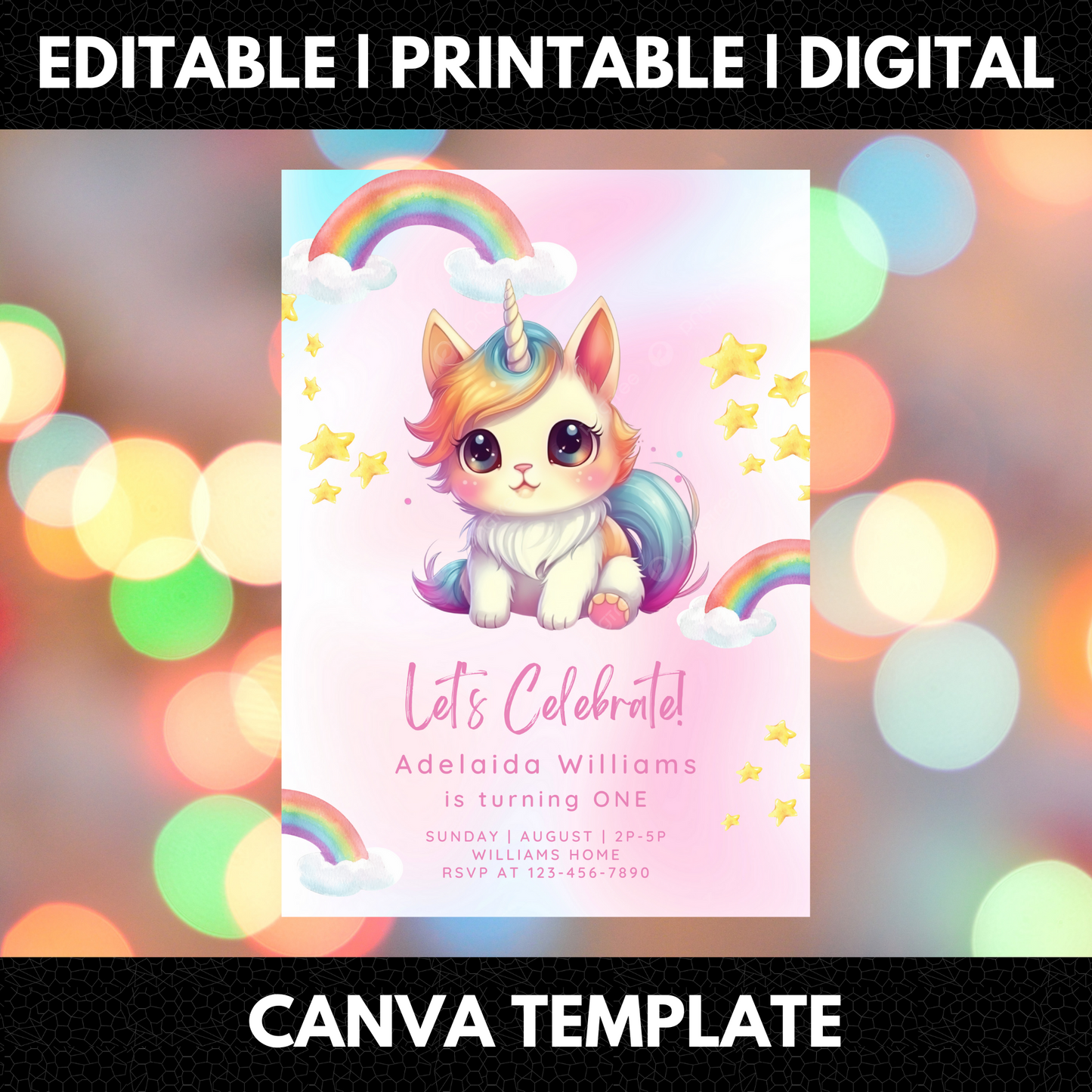 Caticorn Birthday Invitation Template