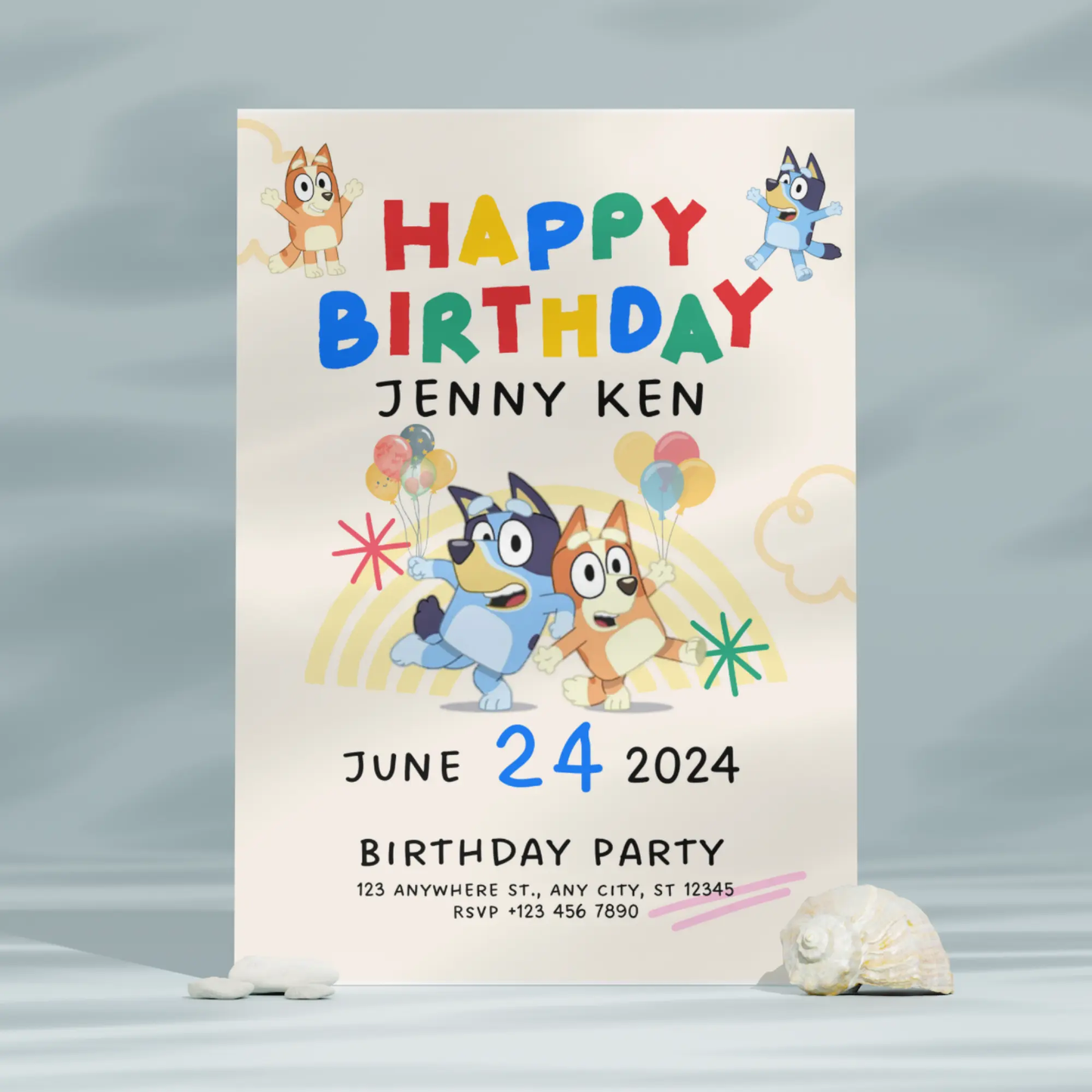 Bluey and Bingo Birthday Party Invitation Template - CreativeRino