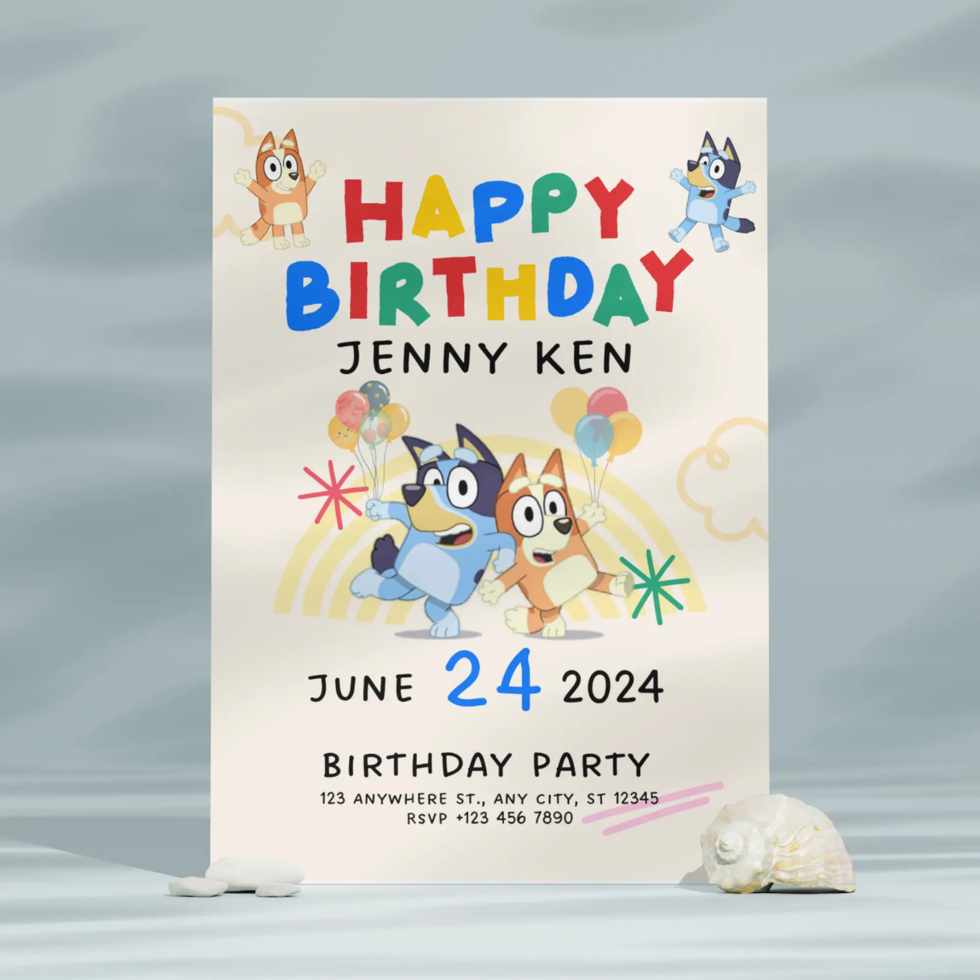 Bluey and Bingo Birthday Party Invitation Template - CreativeRino