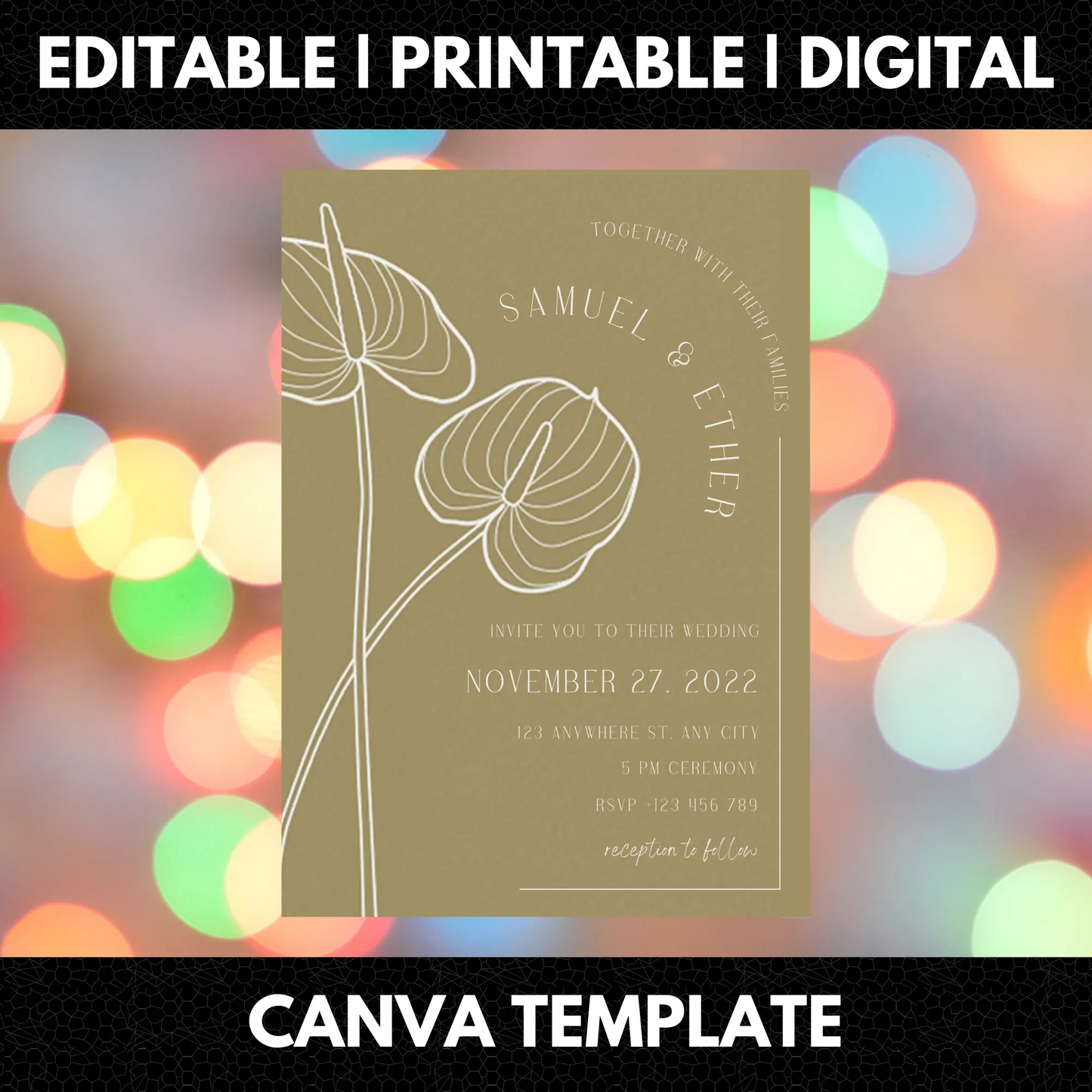 Anthurium Wedding Invitation Template - CreativeRino