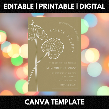 Anthurium Wedding Invitation Template - CreativeRino