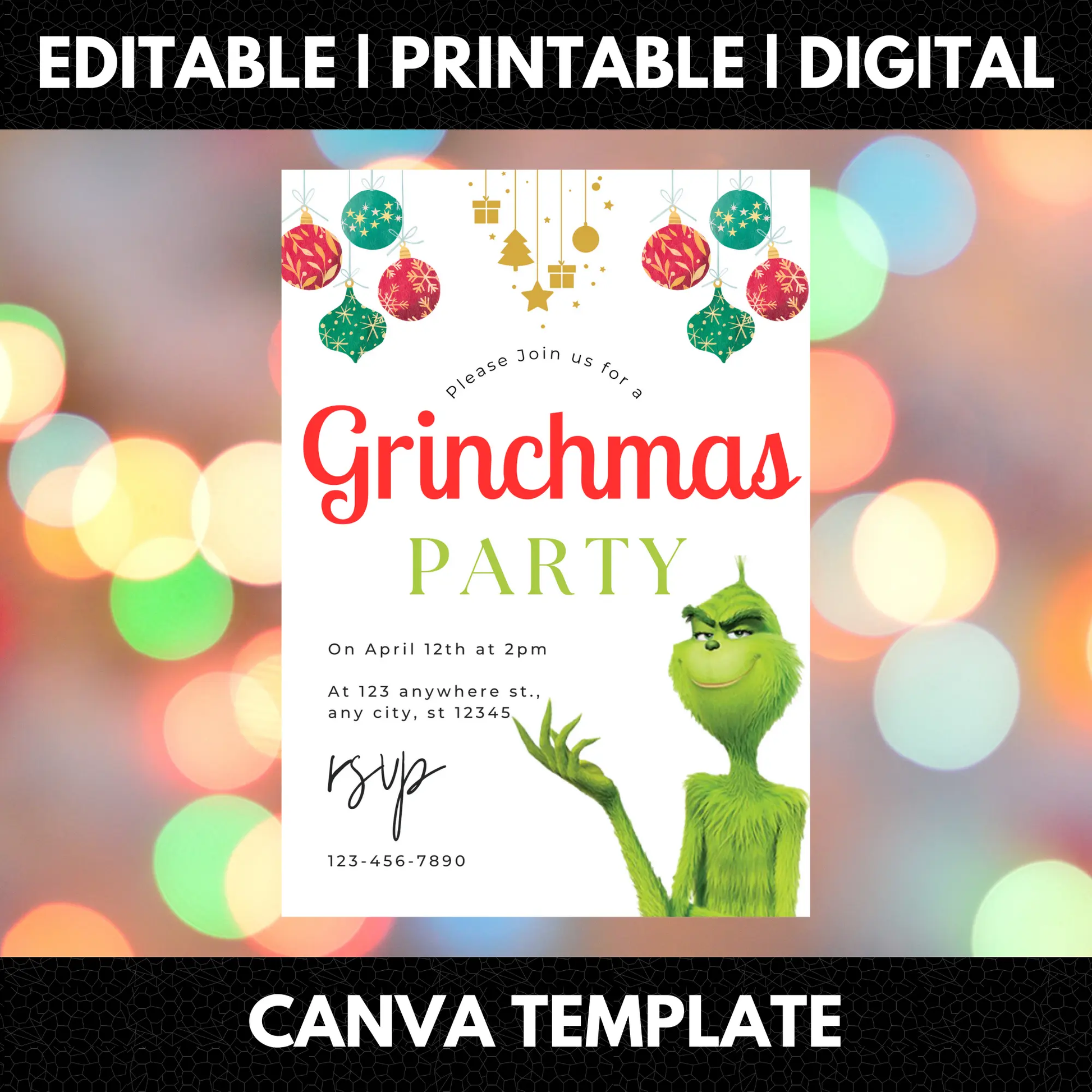 Grinchmas Christmas Party Invitation Template | Grinch Invite - CreativeRino