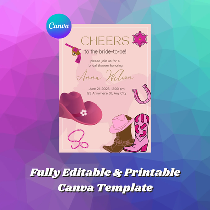 Rodeo Cowgirl Bridal Shower Invitation Template - CreativeRino