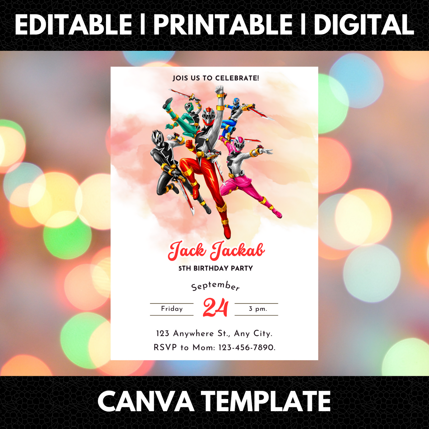 Power Rangers Birthday Invitation Template