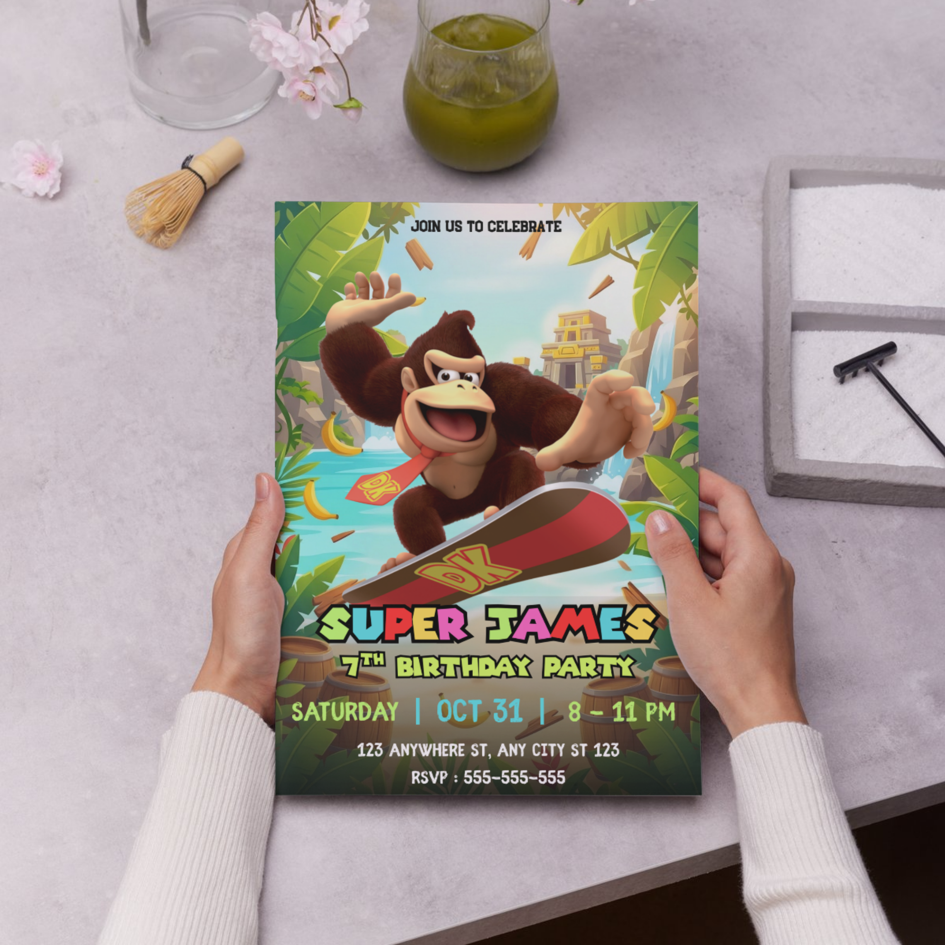 Donkey Kong Birthday Invitation Editable Canva Template | Jungle Theme Kids Party Invite CreativeRino