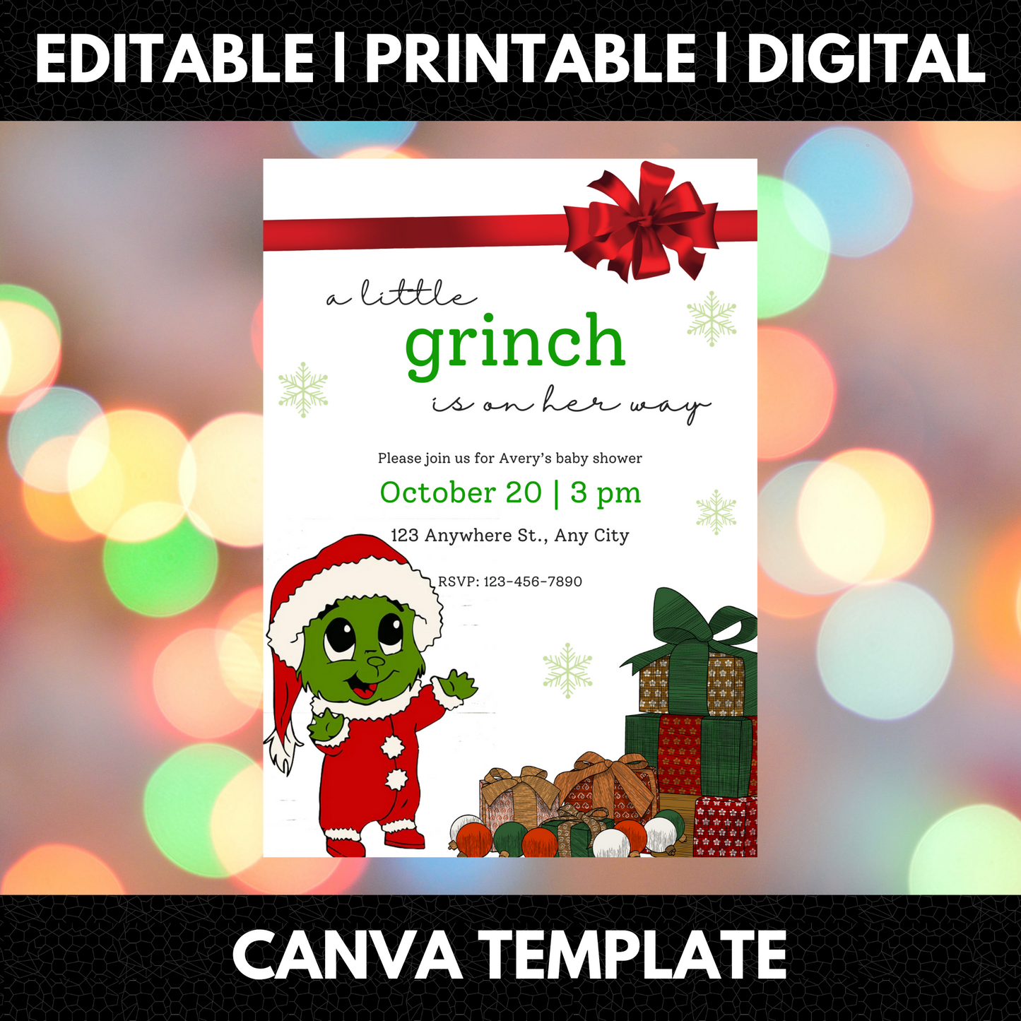 Grinch Baby Shower Invite Template | Grinchmas Whoville Baby Shower Invitation