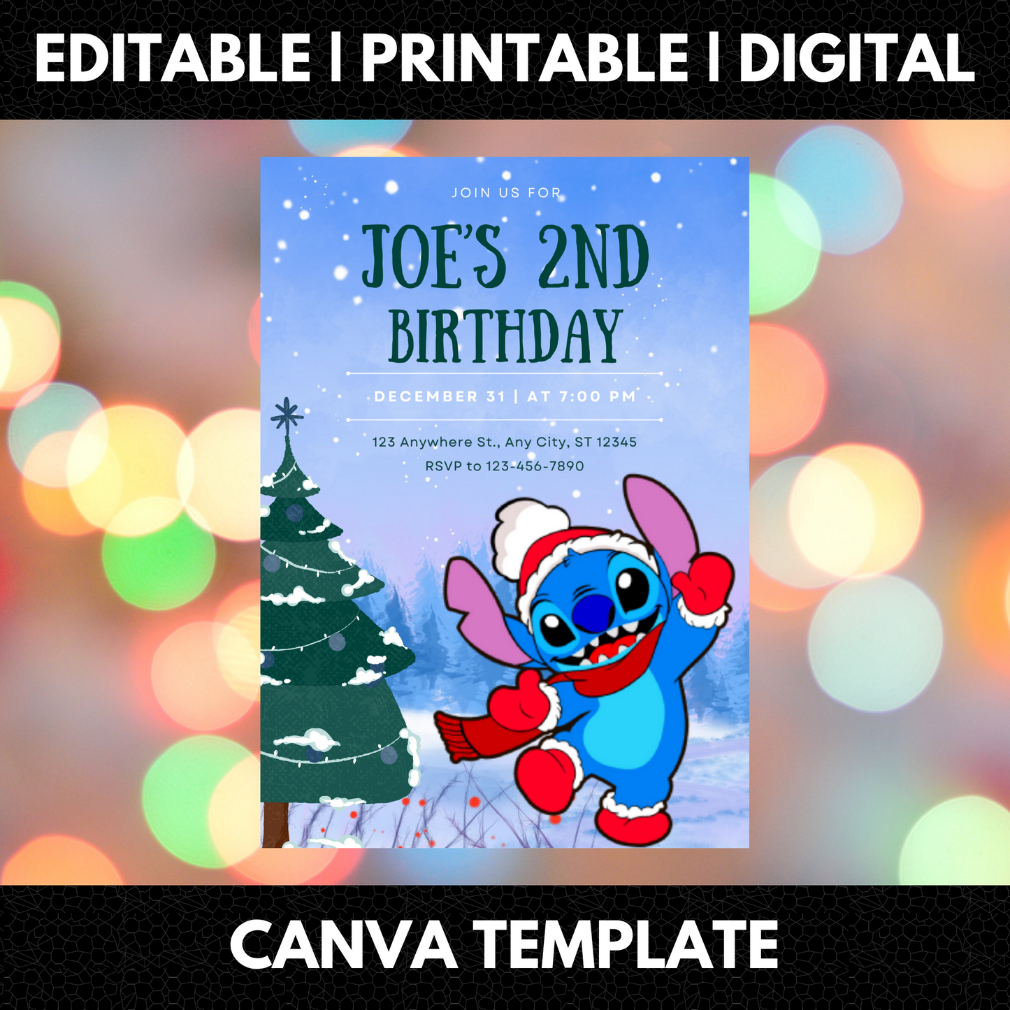 Stitch Christmas Birthday Invitation Template