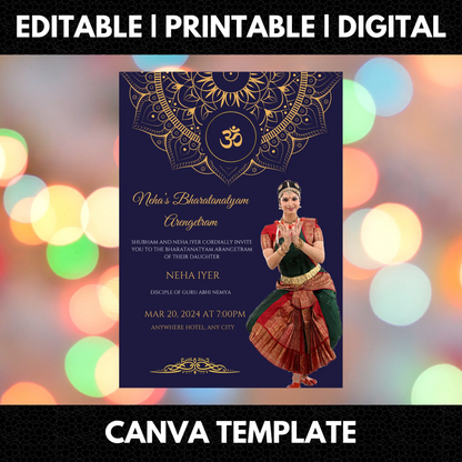 Arangetram Invitation Template | Indian Classical Dance Invite - CreativeRino