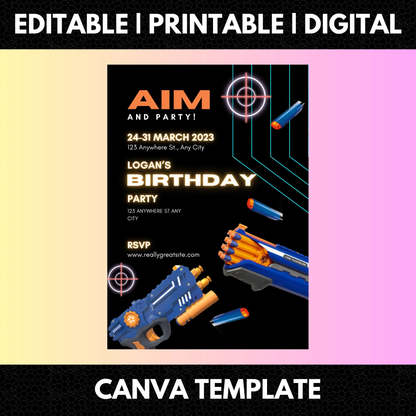 Nerf Dart Gun Birthday Invitation Template - CreativeRino