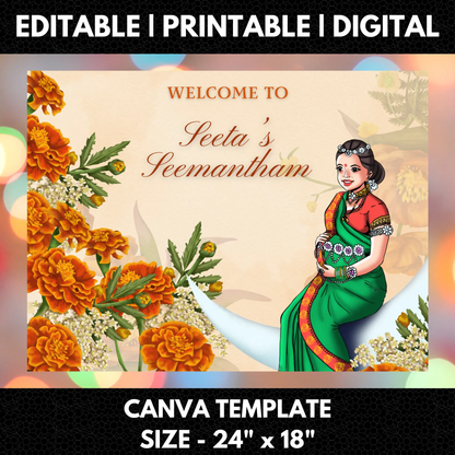Seemantham Ceremony Sign Template | Indian Baby Shower Welcome Sign - CreativeRino