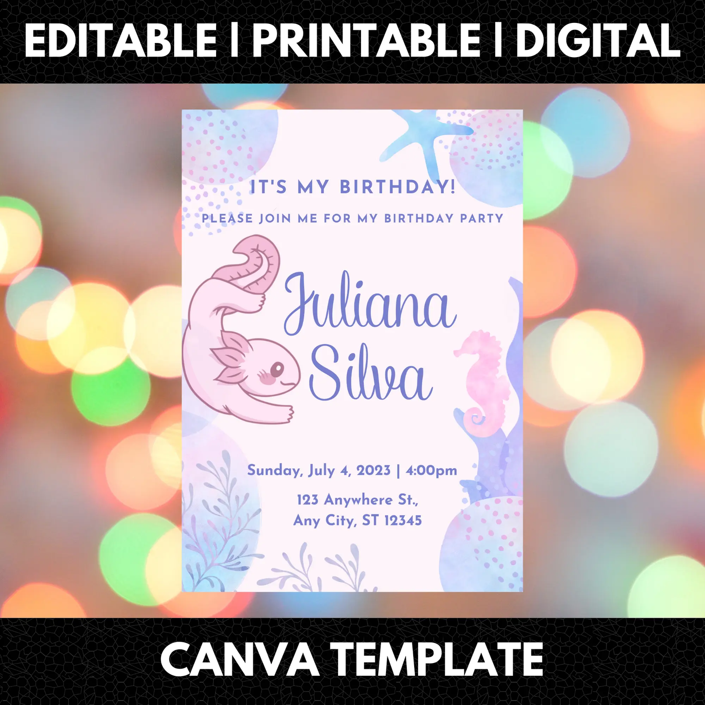 Axolotl Birthday Invitation Template - CreativeRino