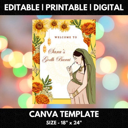 Godh Bharai Ceremony Sign Template | Indian Baby Shower Welcome Sign - CreativeRino