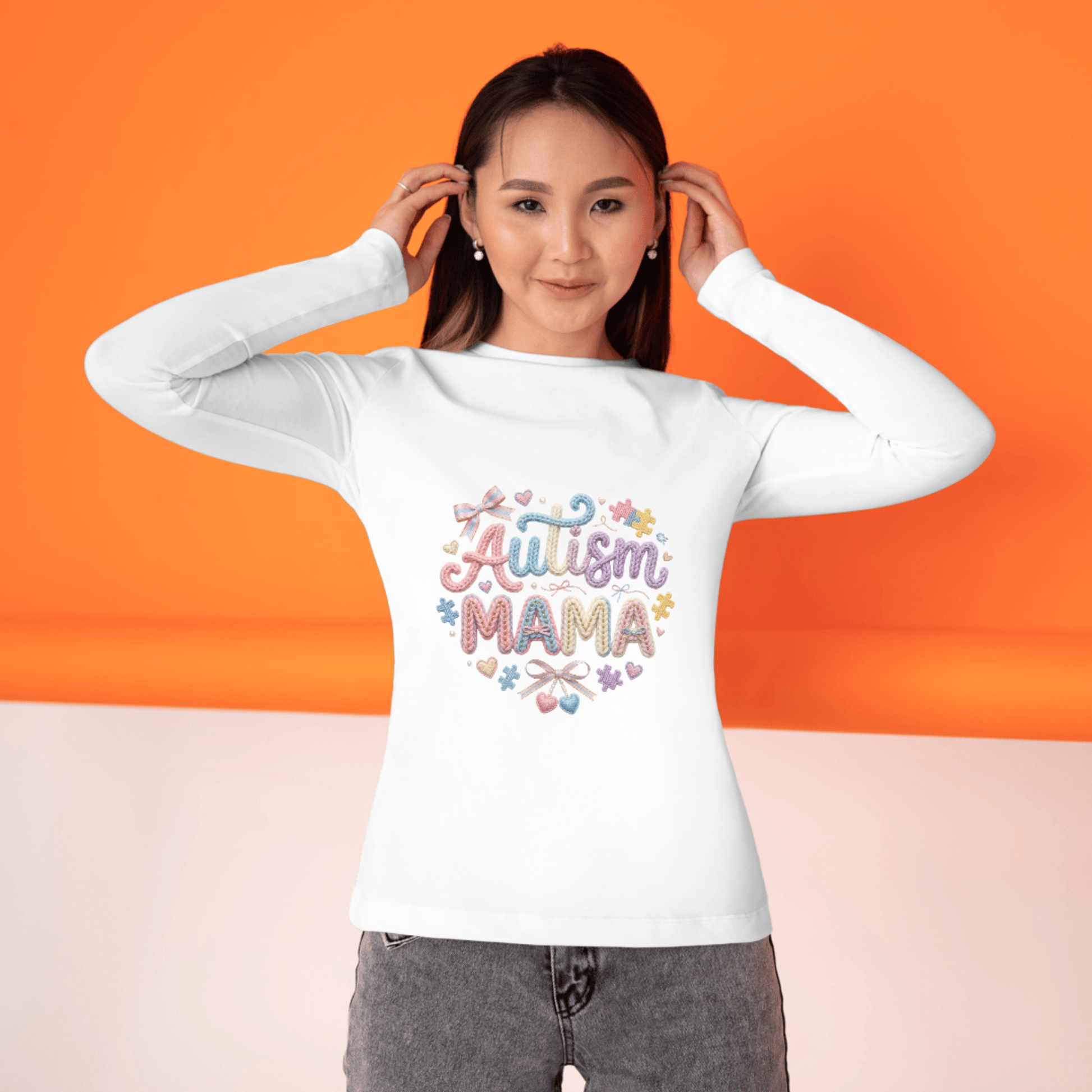 Autism Mama PNG | Autism Awareness Sublimation Design | Coquette Faux Yarn Preppy Designs CreativeRino