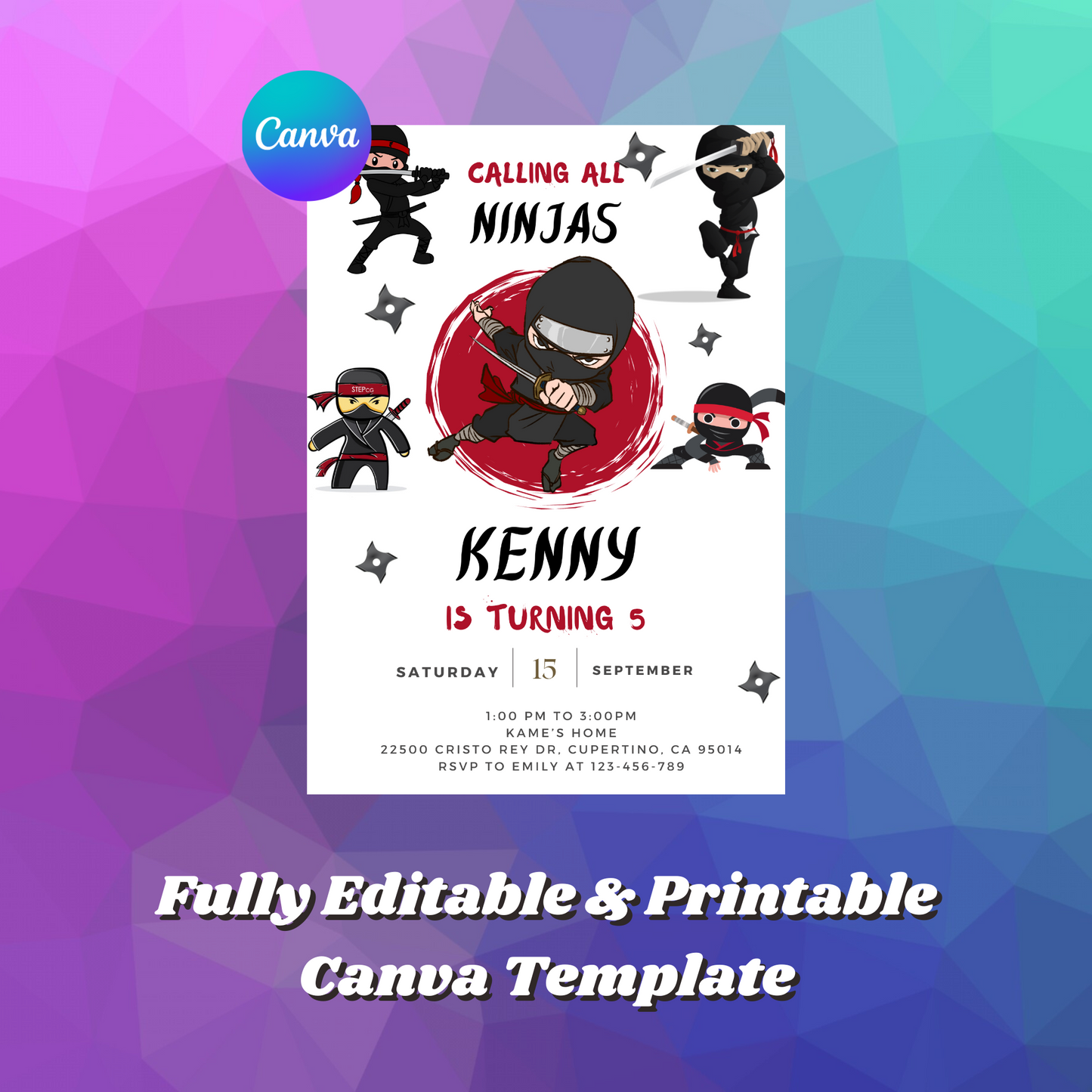 Ninja Birthday Invitation Template | Ninja Warrior Party Invite