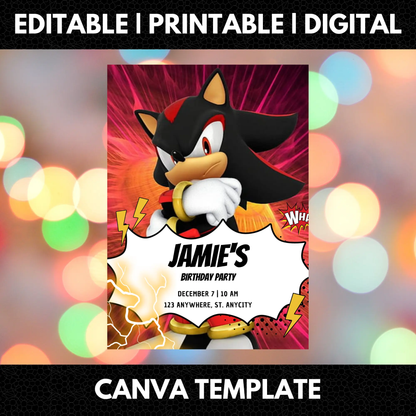 Shadow the Hedgehog Birthday Invitation Template - CreativeRino