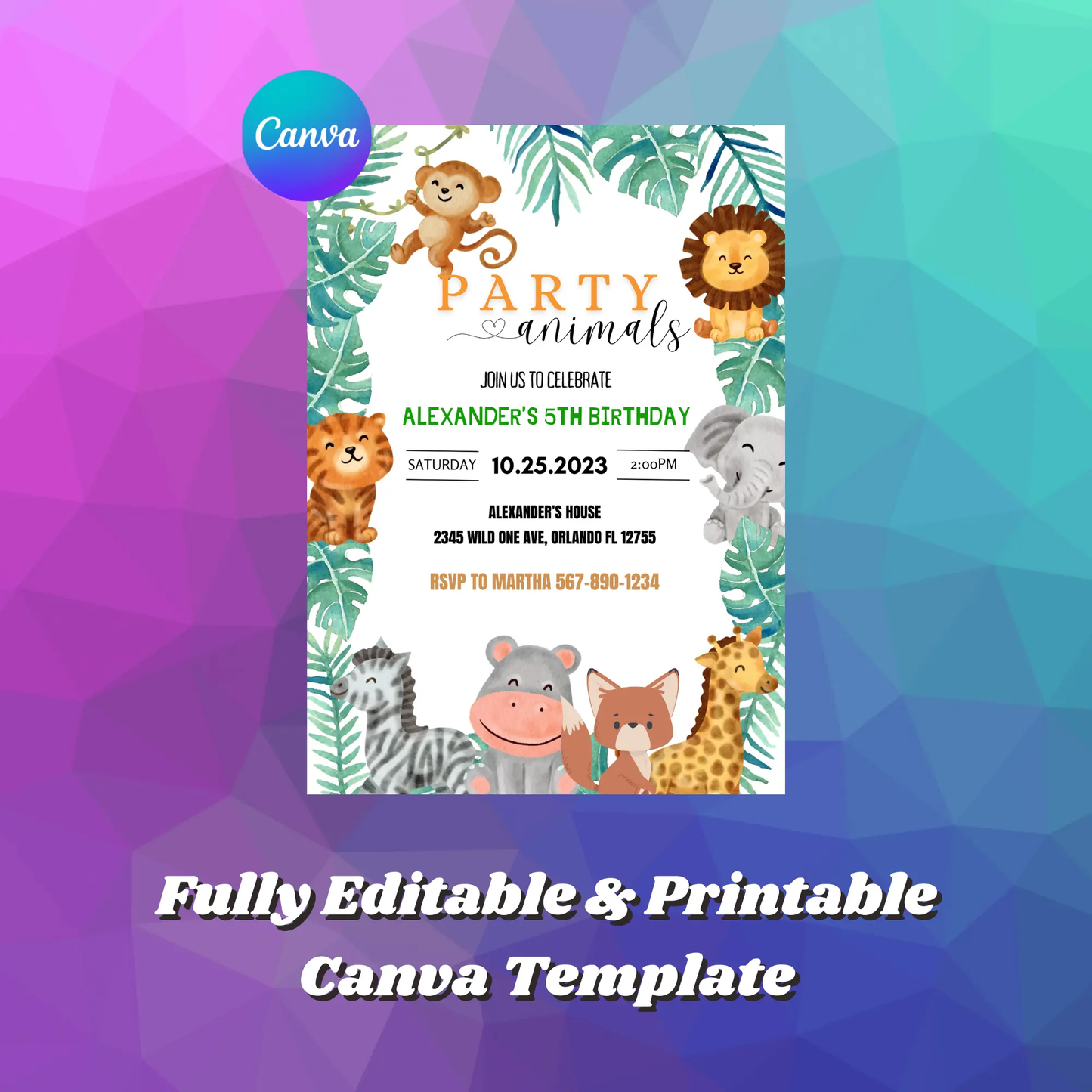 Wild One Animals Birthday Invitation Template - CreativeRino
