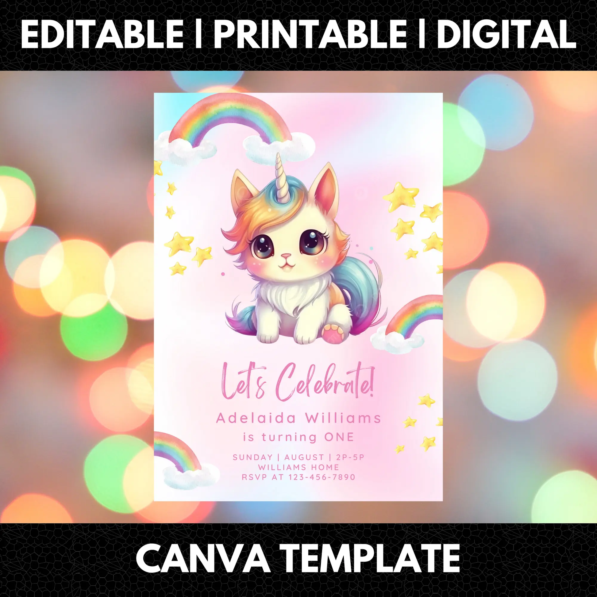 Caticorn Birthday Invitation Template - CreativeRino