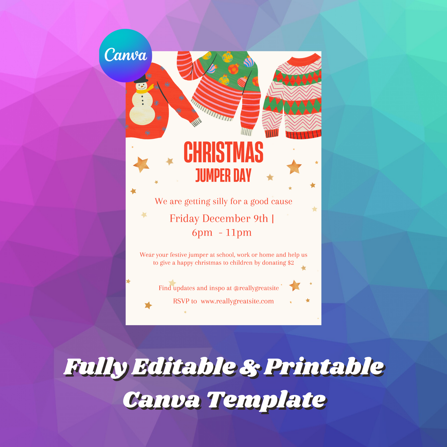 Christmas Jumper Day Invitation Template | Ugly Sweater Christmas Party Invite