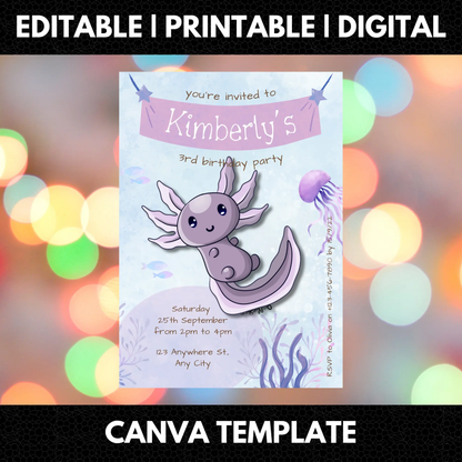 Axolotl Birthday Invitation Template - CreativeRino