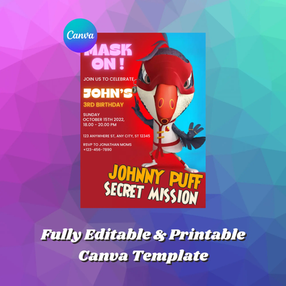 Johnny Puff Birthday Invitation Template - CreativeRino