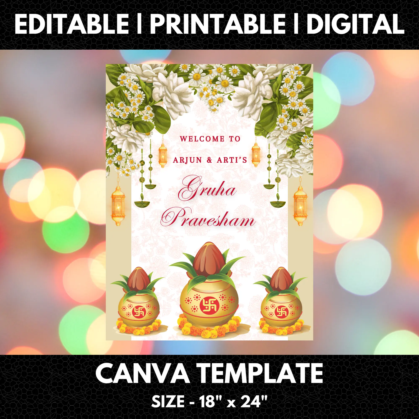 Gruhapravesham Welcome Sign Template | Indian Housewarming Welcome Sign - CreativeRino