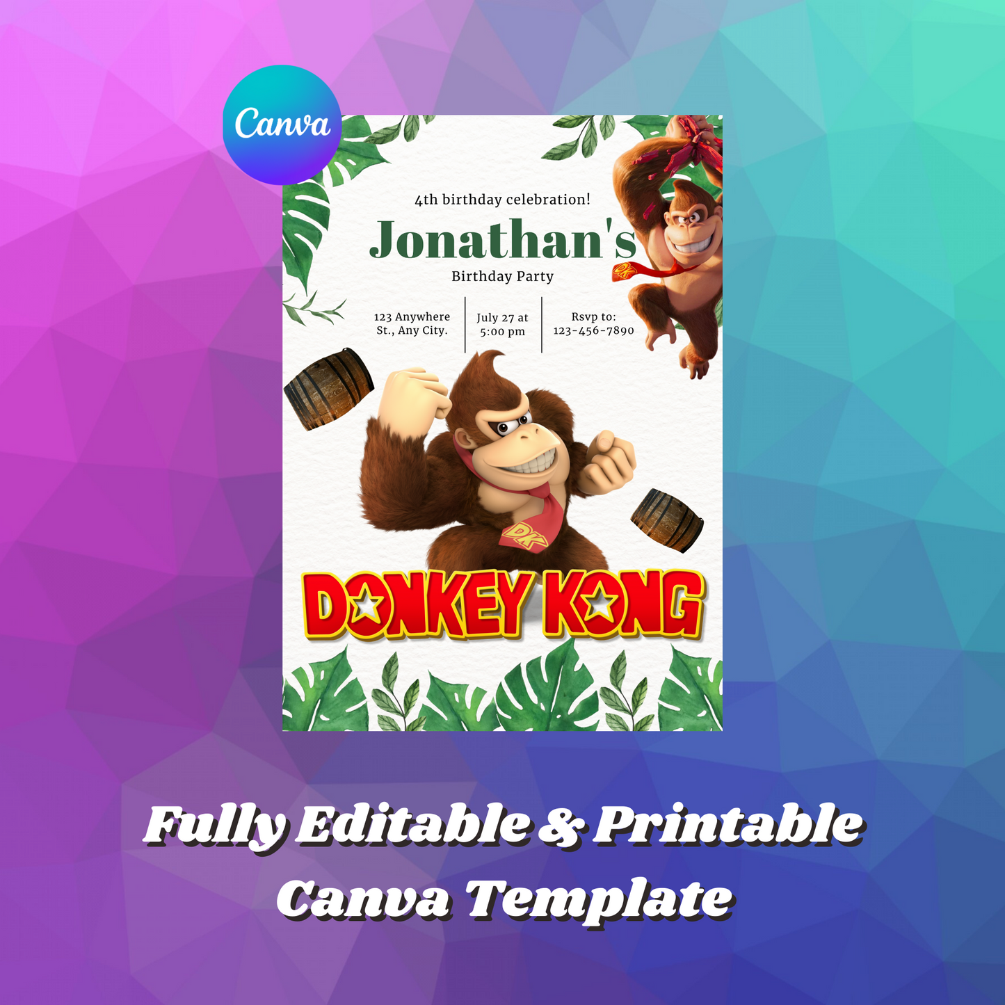 Donkey Kong Birthday Invitation Template | Super Mario Invite