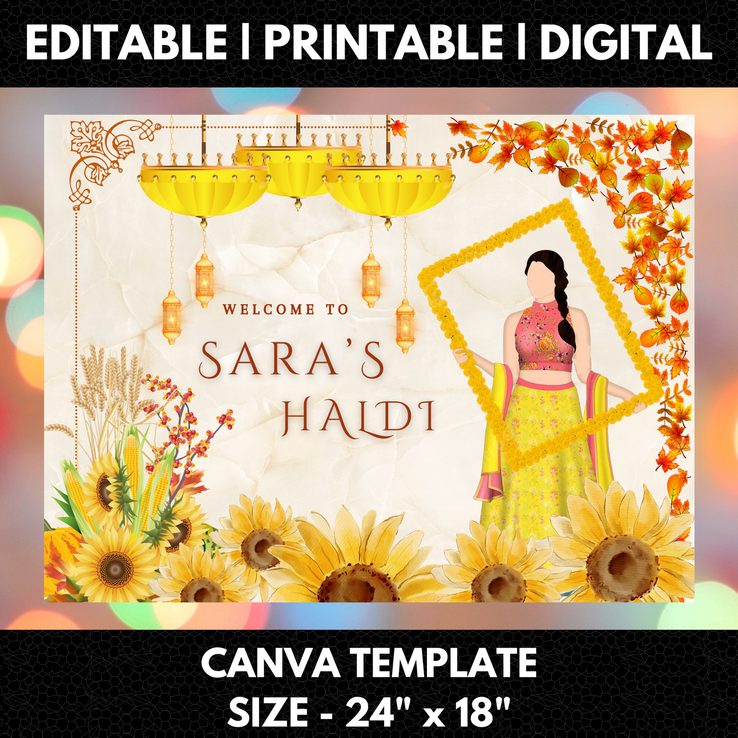 Maiyan Pithi Haldi Sign Template | Indian Wedding Welcome Sign