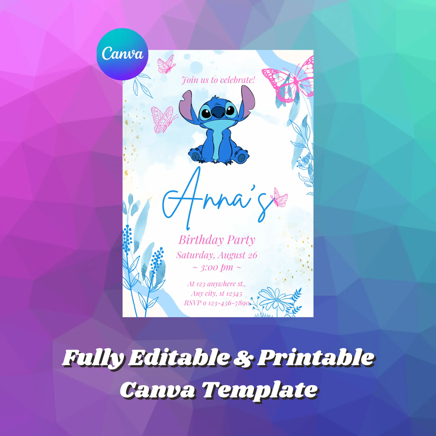 Stitch Birthday Invitation Template - CreativeRino