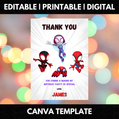 Spidey and his Amazing Friends Thank You Card Template - CreativeRino