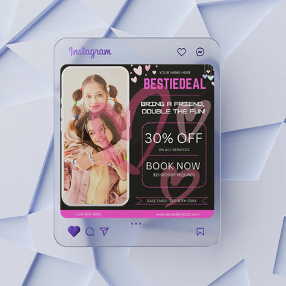 Bring A Bestie Flyer Template | Bring A Friend Social Media Flyer CreativeRino