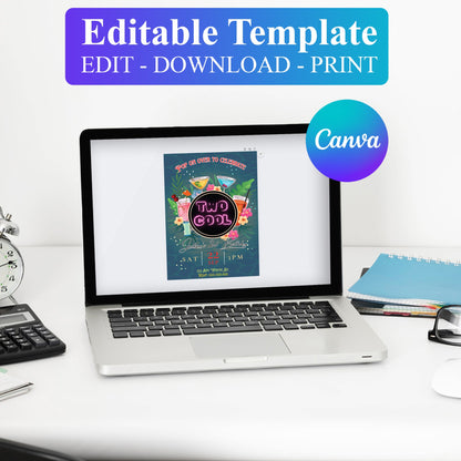 Two Cool Party Invitation | Two Cool Birthday Invite Canva Template CreativeRino