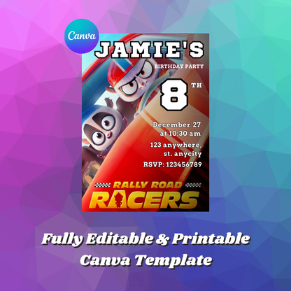 Rally Road Racers Birthday Invitation Template - CreativeRino