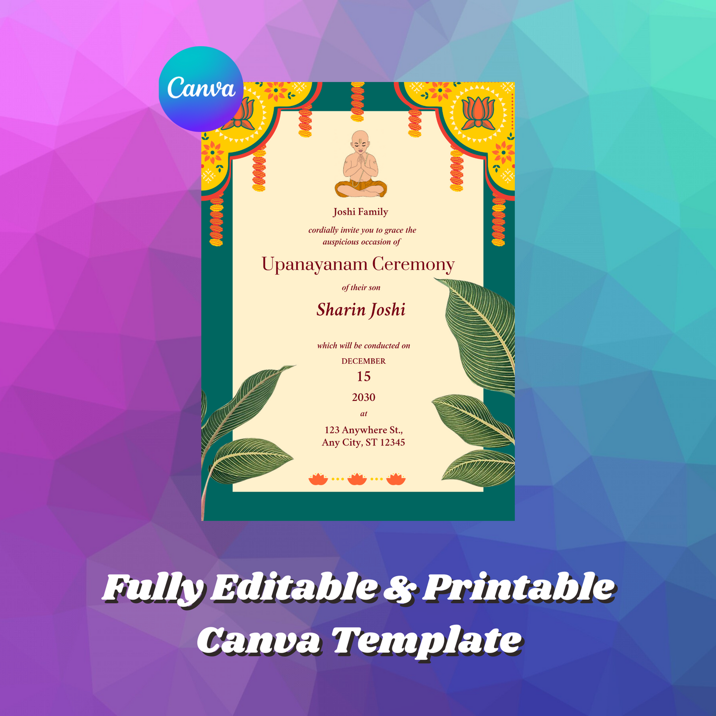 Upanayanam Ceremony Invitation Template | Thread Ceremony Invite