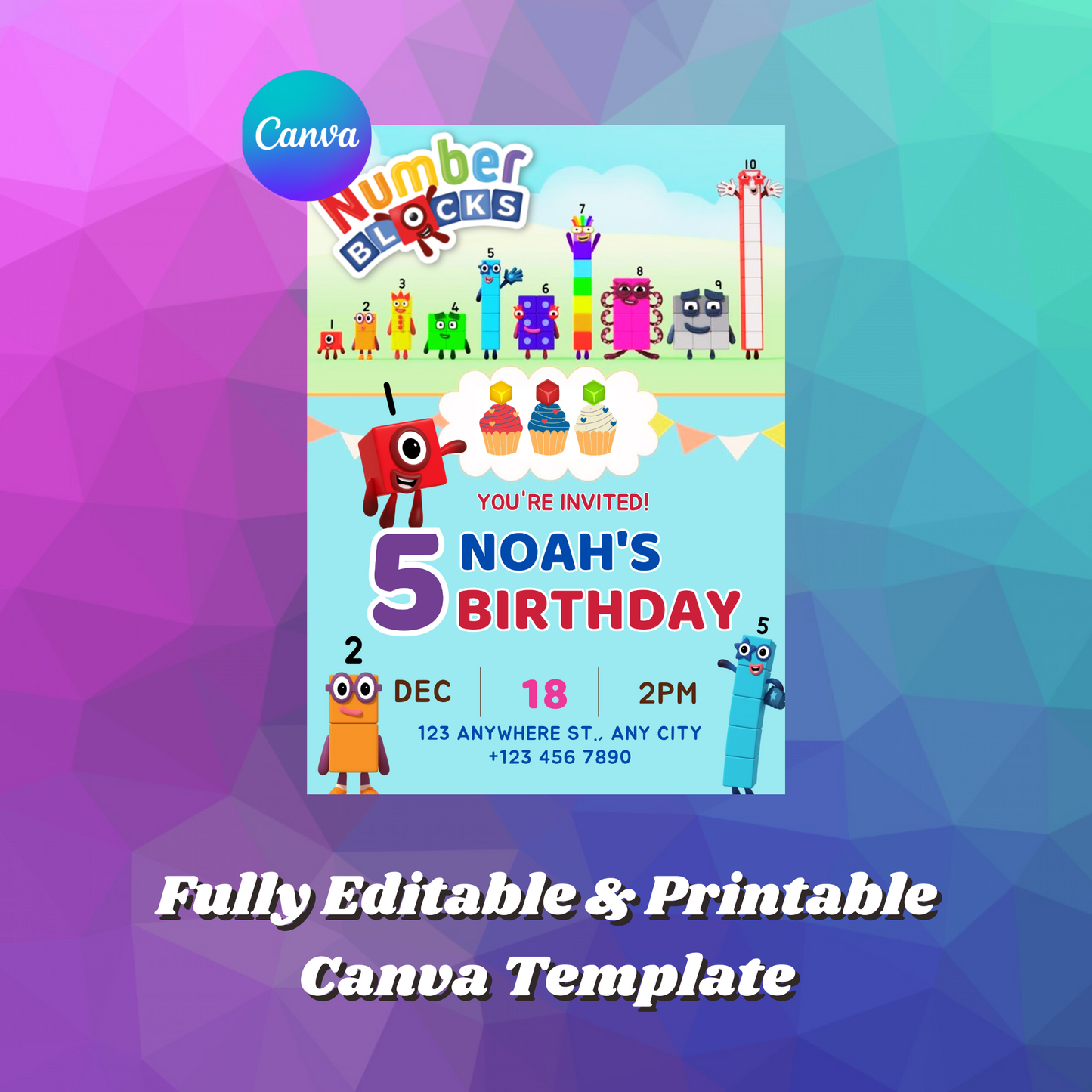 Numberblocks Birthday Invitation Template