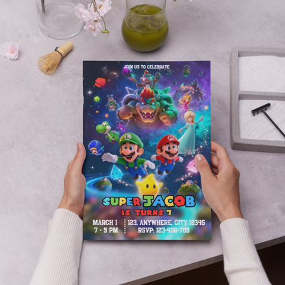Super Mario Galaxy Birthday Invitation Template | Mario Space Party Invite | Editable Digital DownloadSuper Mario Galaxy Birthday Invitation | Mario Space Theme Party Invite | Editable Mario Birthday Invite | Printable Kids Video Game Party Invitation CreativeRino