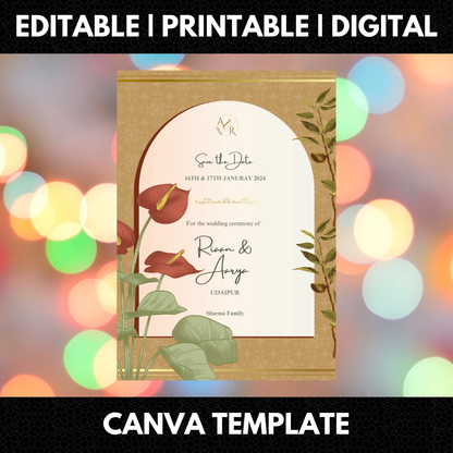 Anthurium Wedding Invitation Template - CreativeRino