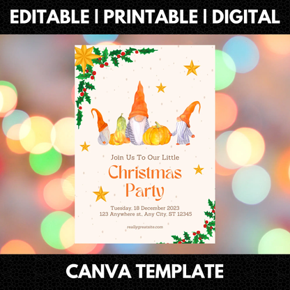 Gnome Christmas Party Invitation Template - CreativeRino