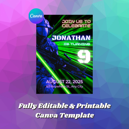 Laser Tag Gaming Birthday Invitation Template - CreativeRino