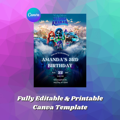 Ruby Gillman Teenage Kraken Birthday Invitation Template - CreativeRino