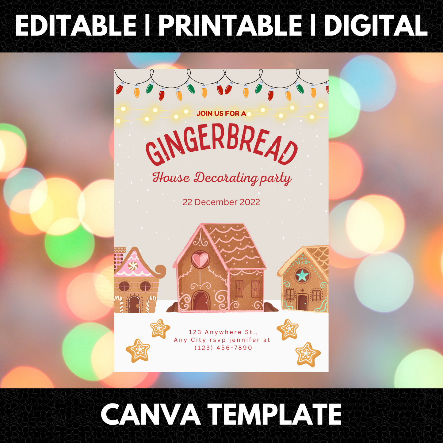 Gingerbread House Decorating Party Christmas Invitation Template