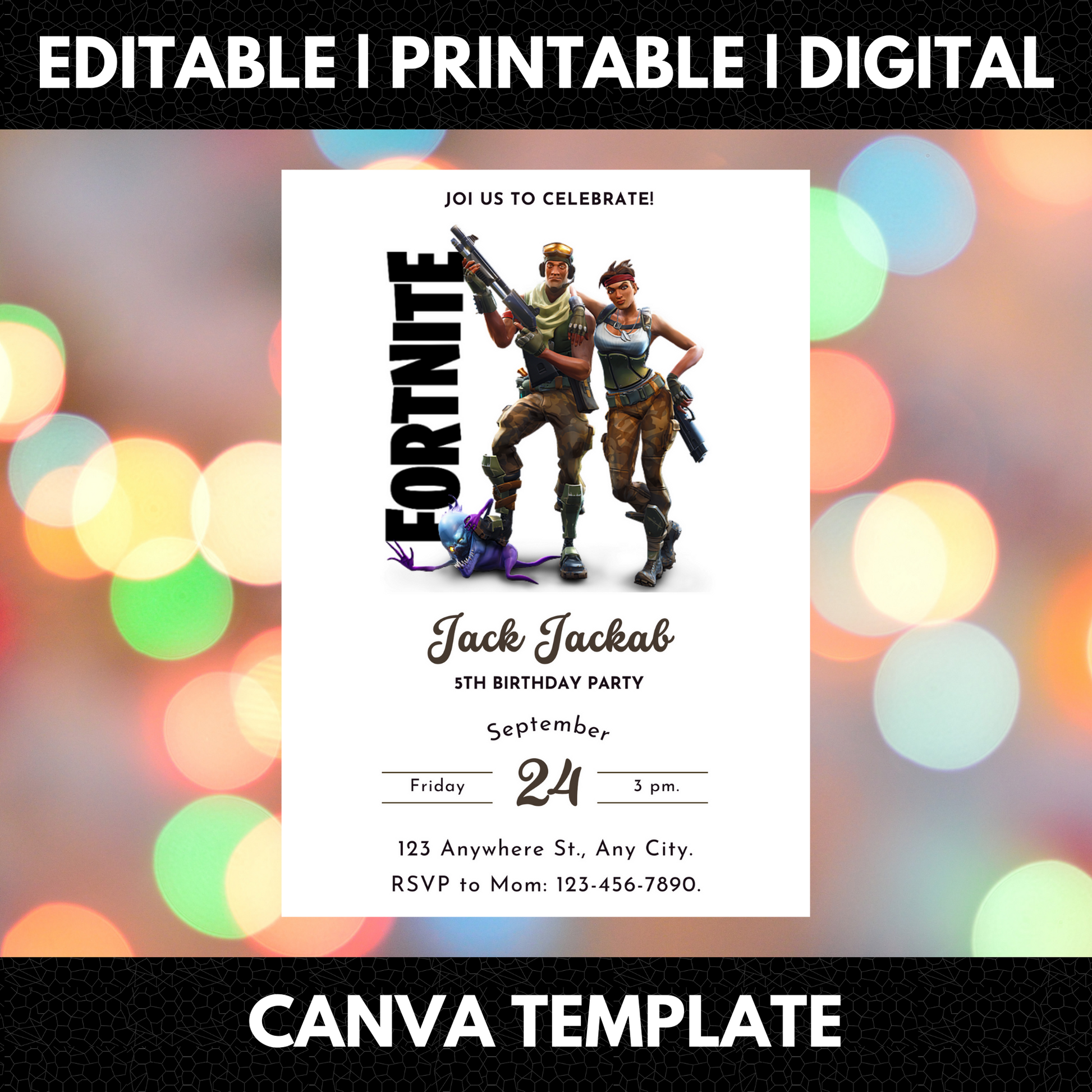 Fortnite Gaming Birthday Invitation Template - CreativeRino