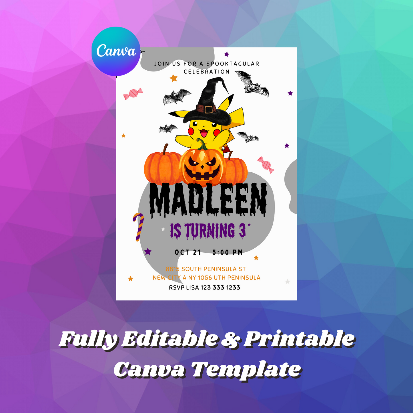 Pokemon Birthday Halloween Party Invitation Template